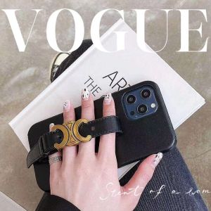 Celine Triomphe iPhone Case in Calfskin with Wrist Strap Black