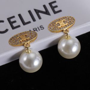 Celine Triomphe Pearl Earrings in Brass with Crystals and Glass Pearls Gold