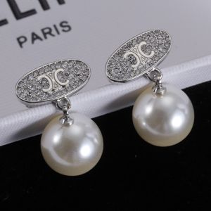 Celine Triomphe Pearl Earrings in Brass with Crystals and Glass Pearls Silver
