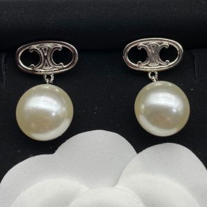 Celine Triomphe Pearl Earrings in Brass Silver
