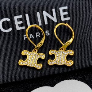 Celine Triomphe Rhinestone Earrings in Brass with Signature Gold