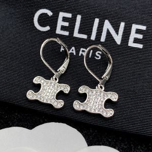 Celine Triomphe Rhinestone Earrings in Brass with Signature Silver