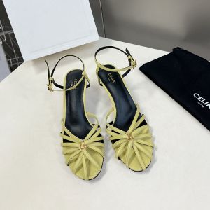 Celine Triomphe Sandals Women Calfskin with Ankle Strap Yellow