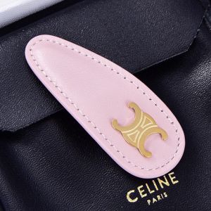 Celine Triomphe Snap Hair Clip in Brass with Gold Finish, Calfskin and Steel Pink