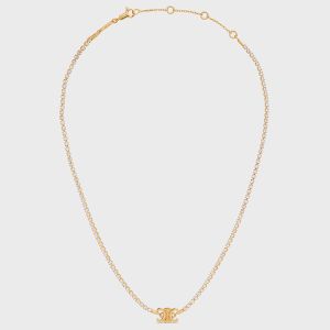 Celine Triomphe Sparkle Necklace in Brass with Gold Finish and Strass Gold