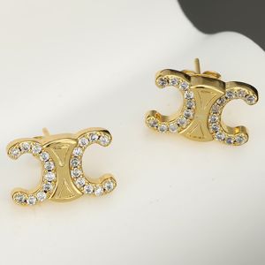 Celine Triomphe Stud Earrings in Brass with Crystals Gold