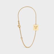 Celine Alphabet Bracelet with Letter V in Brass with Gold Finish Gold