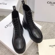 Celine Bulky Lace-Up Boots Women Shiny Bullskin with Triomphe Black