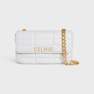 Celine Chain Shoulder Bag Matelasse Monochrome Celine in Quilted Calfskin White