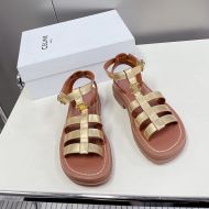Celine Clea Triomphe Gladiator Chunky Sandals Women Calfskin with Ankle Strap Gold