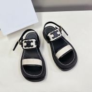 Celine Clea Triomphe Platform Sandals Women Calfskin and Canvas Black/White