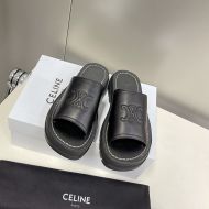 Celine Clea Triomphe Platform Slides Women Vegetable Tanned Calfskin Black