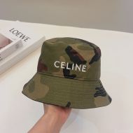 Celine Embroidery Bucket Hat in Camouflage Cotton with Triomphe Green