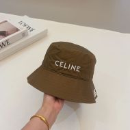 Celine Embroidery Bucket Hat in Cotton with Triomphe Brown