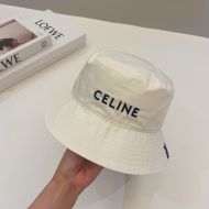 Celine Embroidery Bucket Hat in Cotton with Triomphe White