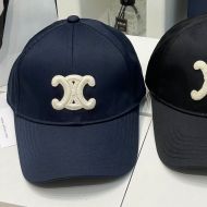 Celine Embroidery Triomphe Baseball Cap in Cotton Navy Blue