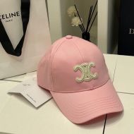 Celine Embroidery Triomphe Baseball Cap in Cotton Pink