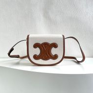 Celine Folco Bag Cuir Triomphe in Textile and Calfskin White/Brown
