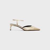 Celine Kitten Slingback Pumps Women Laminated Ayers with Triomphe Strap Gold