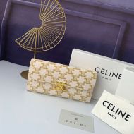 Celine Large Triomphe Wallet in Triomphe Canvas White