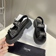 Celine Leo Scratch Platform Sandals Women Calfskin with Velcro Black