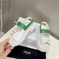 Celine Leo Scratch Platform Sandals Women Calfskin with Velcro White/Green