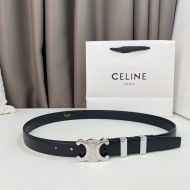 Celine Medium Triomphe Belt in Smooth Calfskin with Metal Loop Black/Silver