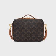 Celine Messenger Box in Triomphe Canvas and Calfskin Black