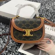 Celine Mini Besace Clea Bag in Triomphe Canvas and Calfskin Black/Yellow