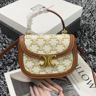 Celine Mini Besace Clea Bag in Triomphe Canvas and Calfskin White