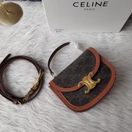Celine Mini Besace Triomphe Bag in Triomphe Canvas and Calfskin Black/Brown