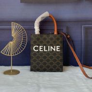 Celine Mini Vertical Cabas Bag in Triomphe Canvas and Calfskin with Celine Print Black