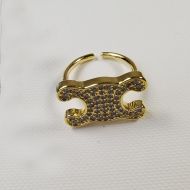 Celine Open Chain Triomphe Ring in Brass with Crystals Gold
