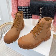 Celine Patapans Lace Up Boots Women Canvas with Triomphe Patch Brown