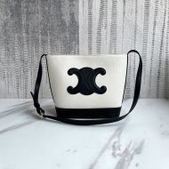 Celine Small Bucket Bag Cuir Triomphe in Textile and Calfskin White/Black