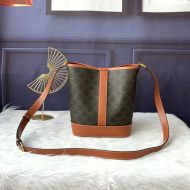 Celine Small Bucket Bag in Triomphe Canvas and Calfskin Black