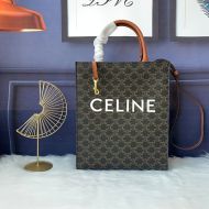 Celine Small Vertical Cabas Bag in Triomphe Canvas and Calfskin Black