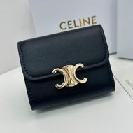 Celine Small Compact Wallet in Shiny Calfskin with Coin Triomphe Black