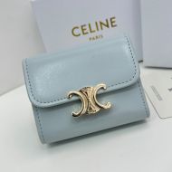 Celine Small Compact Wallet in Shiny Calfskin with Coin Triomphe Blue