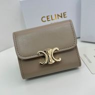 Celine Small Compact Wallet in Shiny Calfskin with Coin Triomphe Khaki