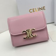 Celine Small Compact Wallet in Shiny Calfskin with Coin Triomphe Pink