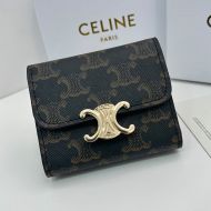Celine Small Compact Wallet in Triomphe Canvas with Coin Triomphe Black/Brown