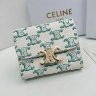 Celine Small Compact Wallet in Triomphe Canvas with Coin Triomphe White/Green