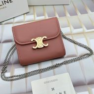 Celine Small Trifold Chain Wallet in Shiny Calfskin Cherry
