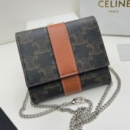 Celine Small Trifold Chain Wallet in Triomphe Canvas and Calfskin Black/Brown