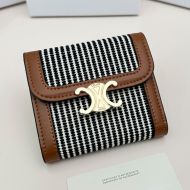 Celine Small Trifold Wallet in Striped Textile and Calfskin Black/Brown