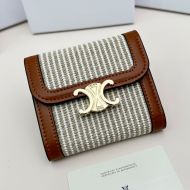 Celine Small Trifold Wallet in Striped Textile and Calfskin White/Brown