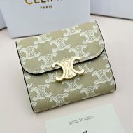 Celine Small Trifold Wallet in Triomphe Canvas Beige/White
