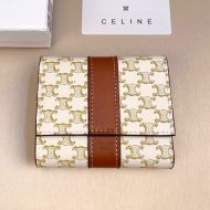 Celine Small Trifold Wallet in Triomphe Canvas and Calfskin White/Yellow