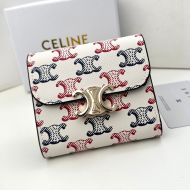 Celine Small Trifold Wallet in Triomphe Canvas White/Burgundy